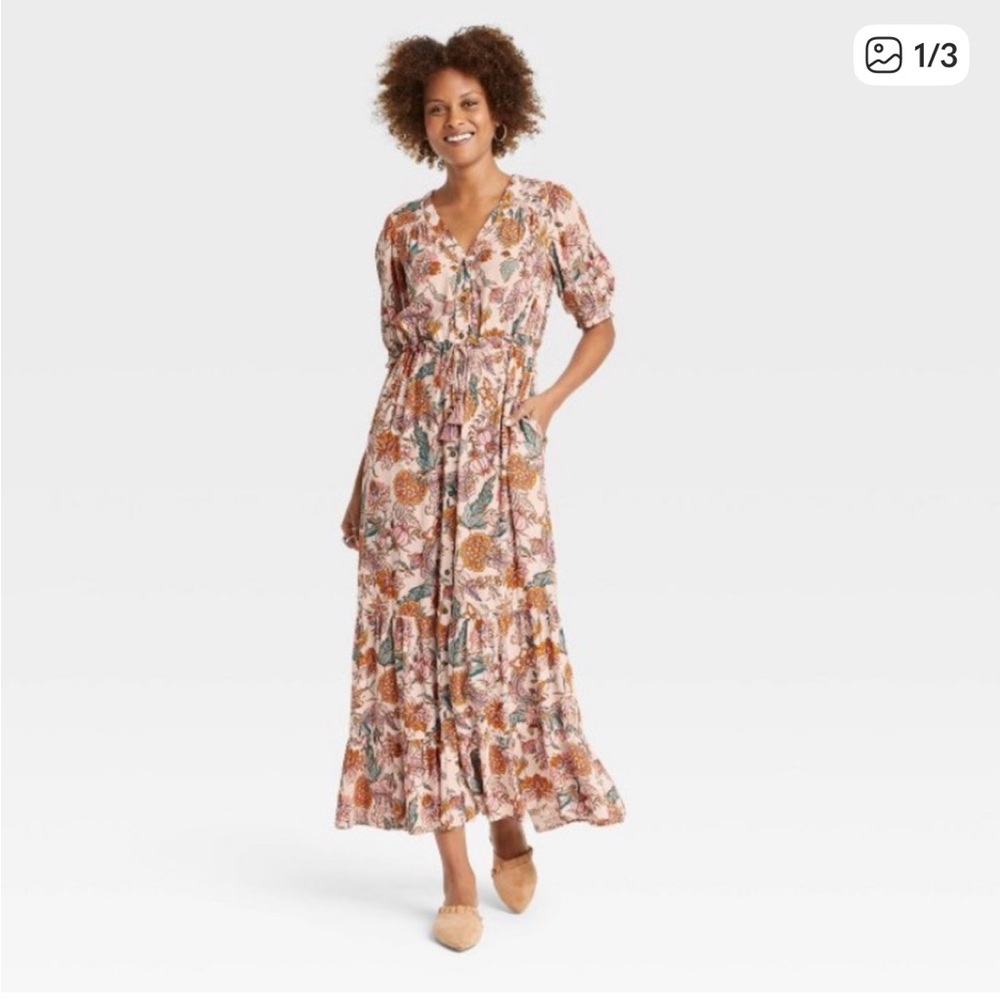 Knox Rose Women’s Multicolor Floral Short Sleeve Maxi Dress